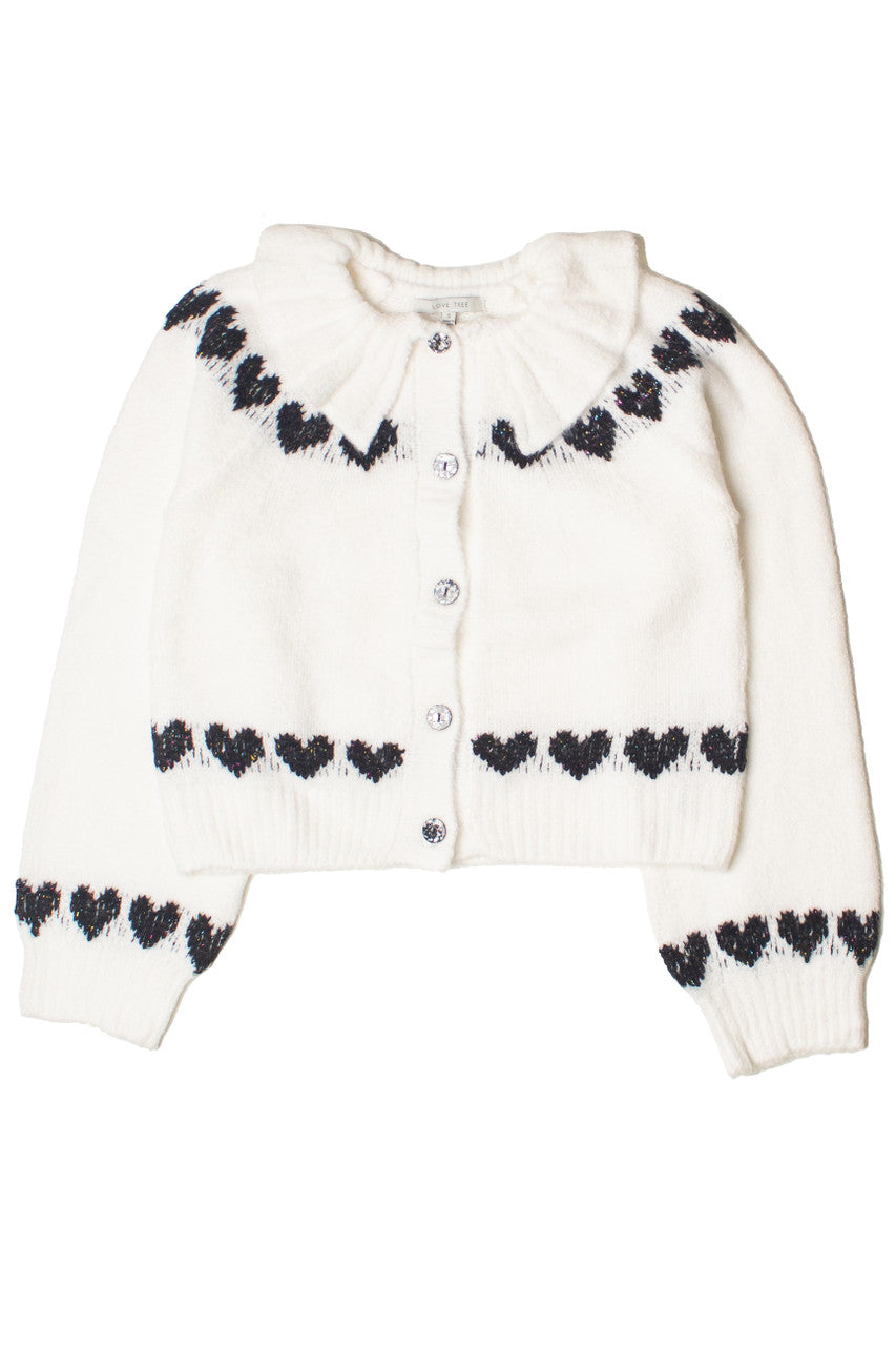 Ruffle Collar Heart Cardigan