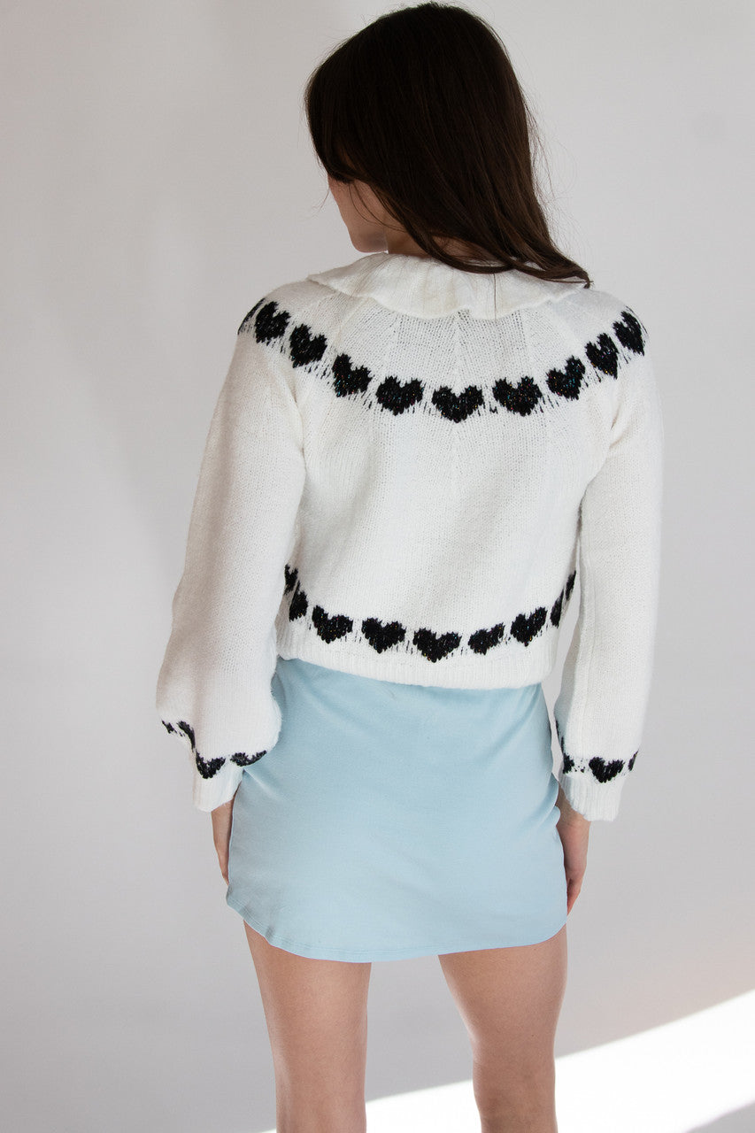 Ruffle Collar Heart Cardigan