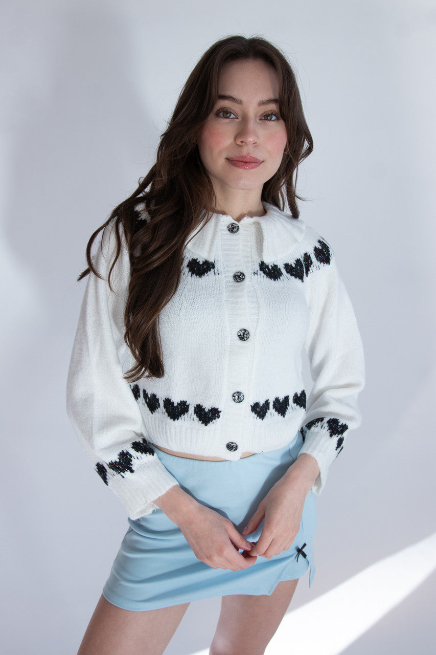 Ruffle Collar Heart Cardigan