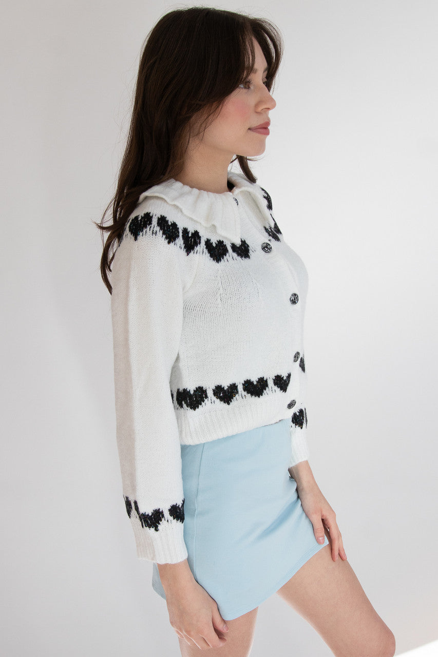Ruffle Collar Heart Cardigan