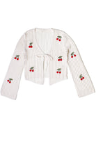 Mesh Stitch Tie Front Cherry Cardigan