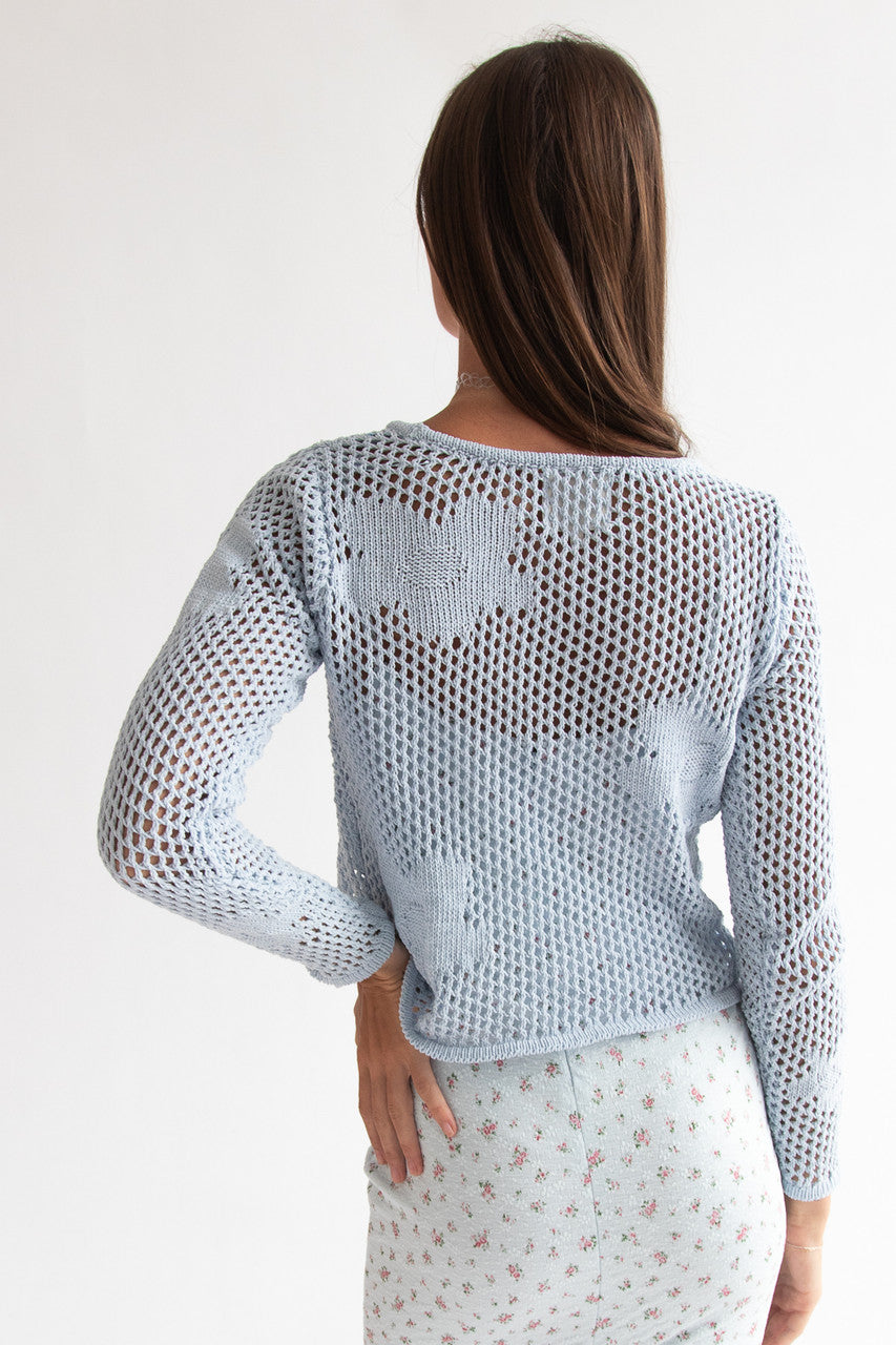 Chenille Mesh Stitch Flower Sweater