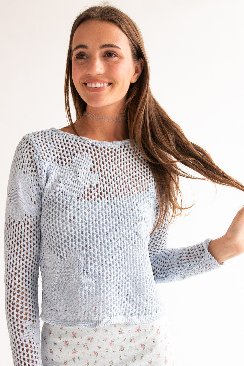 Chenille Mesh Stitch Flower Sweater