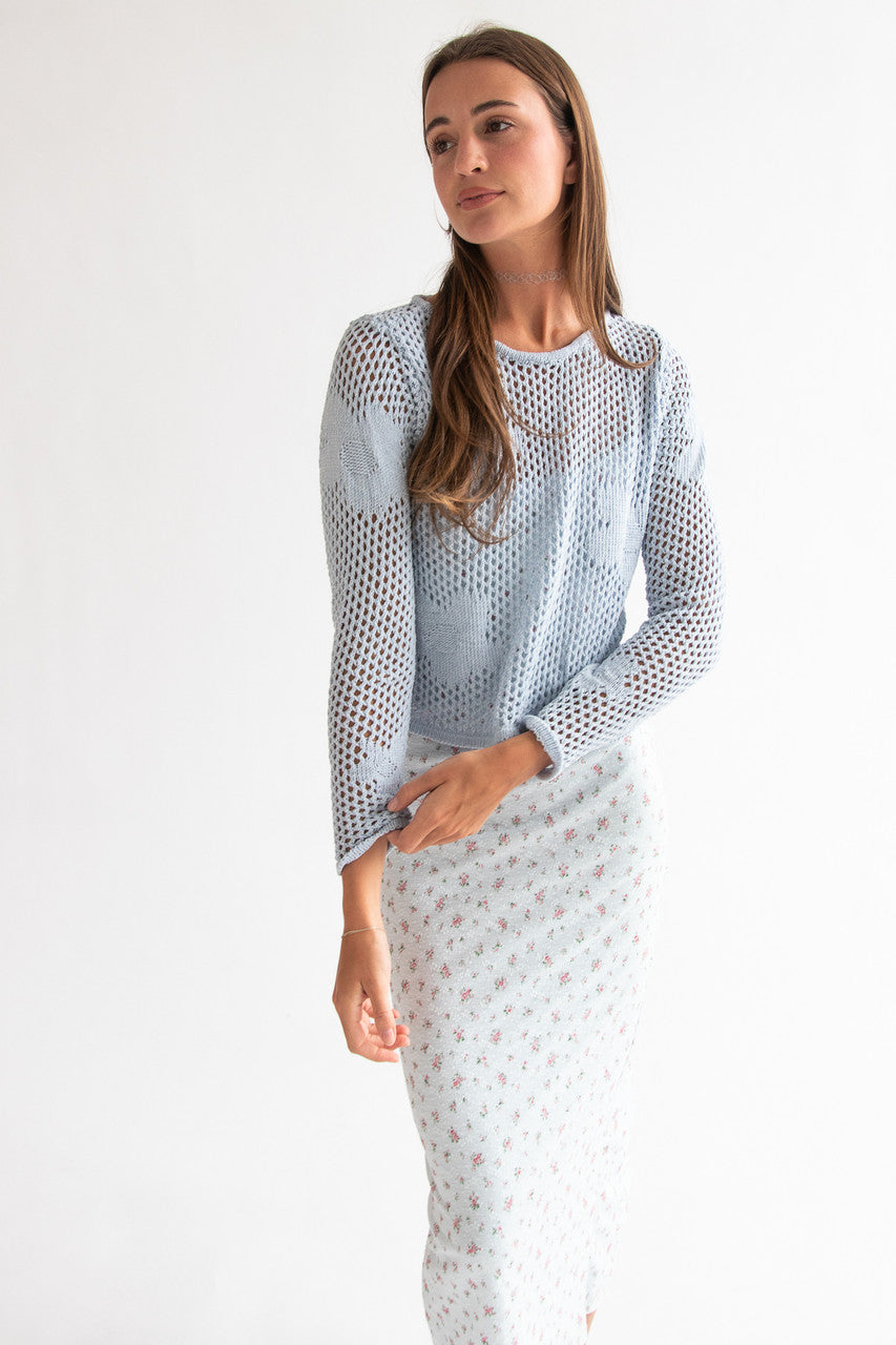 Chenille Mesh Stitch Flower Sweater