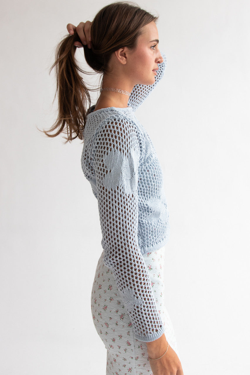 Chenille Mesh Stitch Flower Sweater