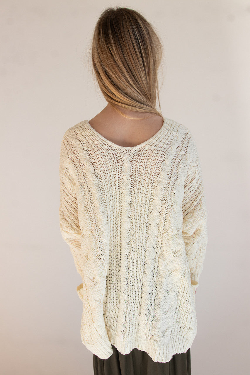 Oversized Cable Knit Open Front Cardigan