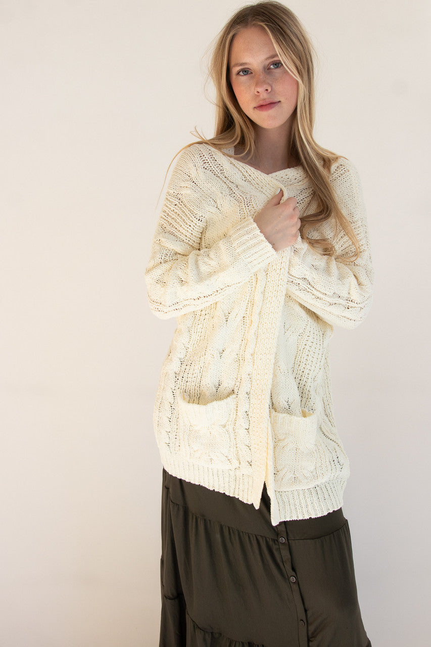 Oversized Cable Knit Open Front Cardigan
