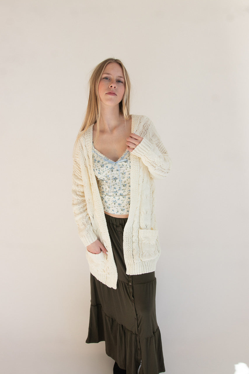 Oversized Cable Knit Open Front Cardigan