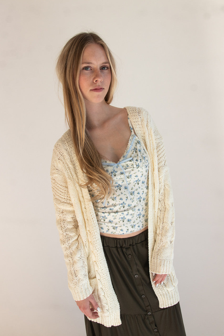 Oversized Cable Knit Open Front Cardigan