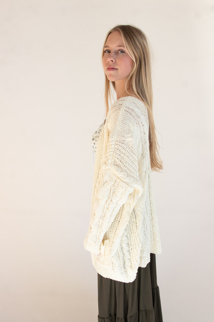 Oversized Cable Knit Open Front Cardigan