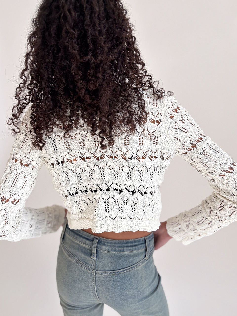 Loose Pointelle Knit Tie Front Cardigan
