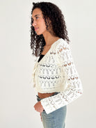 Loose Pointelle Knit Tie Front Cardigan