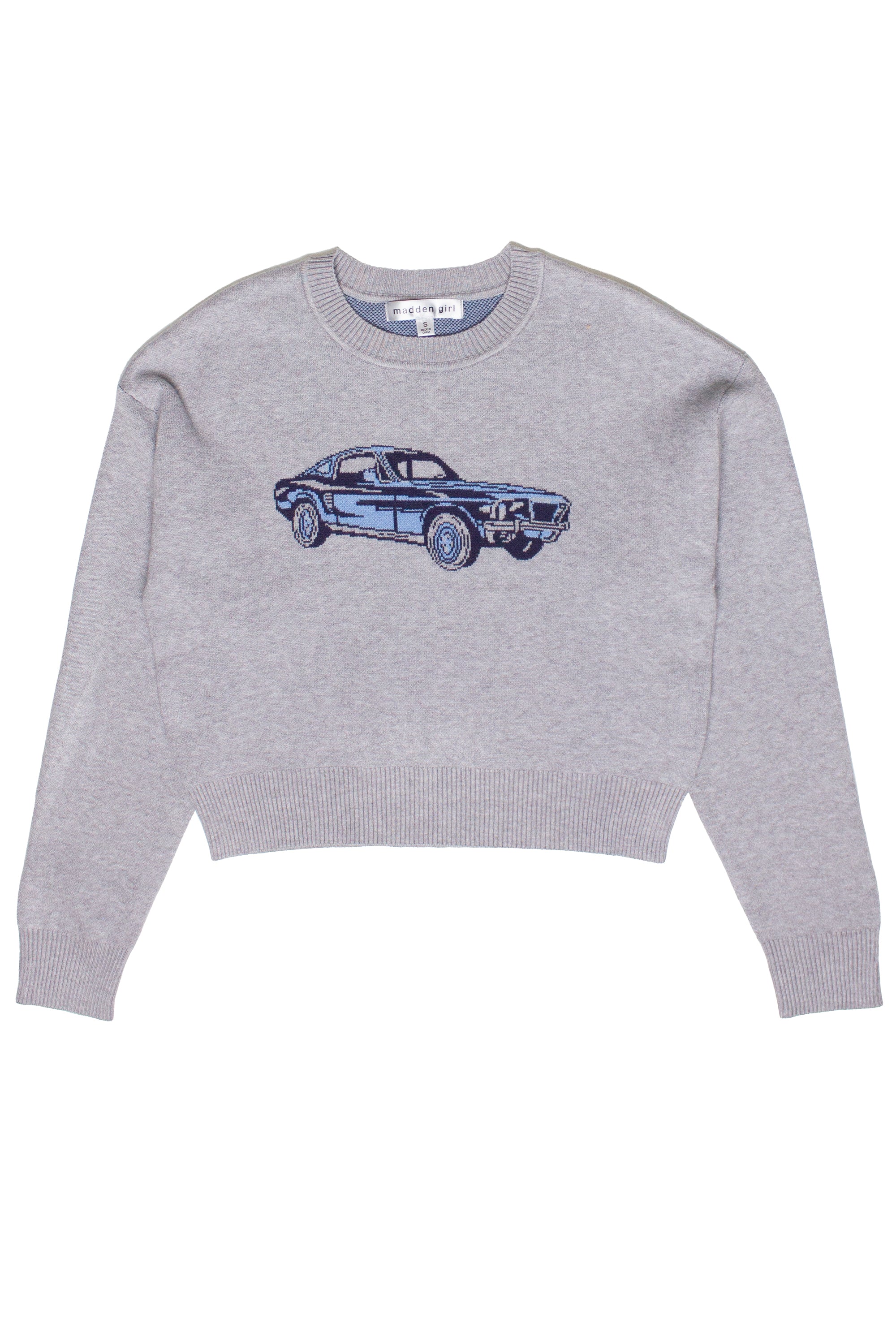 Printed Knit Graphic Sweater - Gray/Car