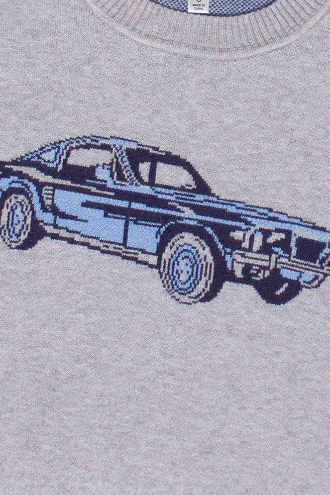 Printed Knit Graphic Sweater - Gray/Car