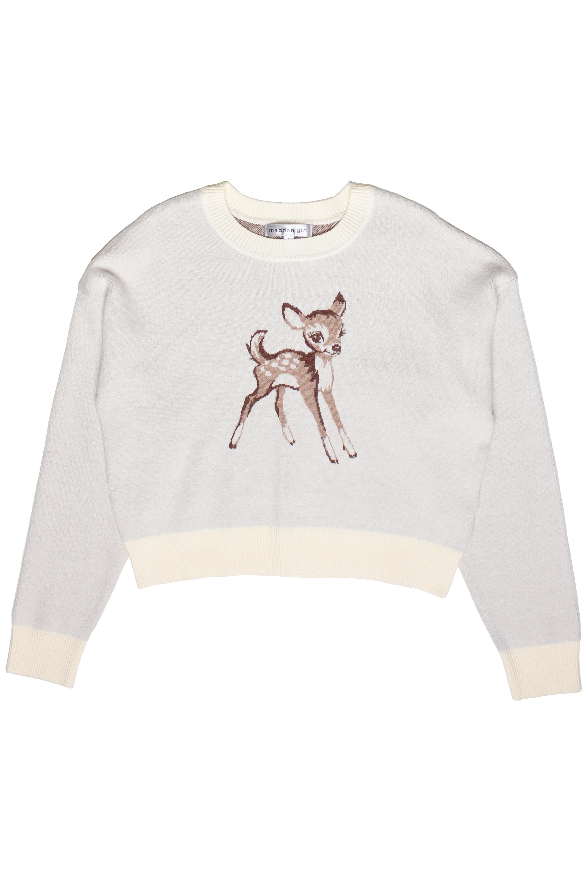 Printed Knit Graphic Sweater - Ivory/Deer