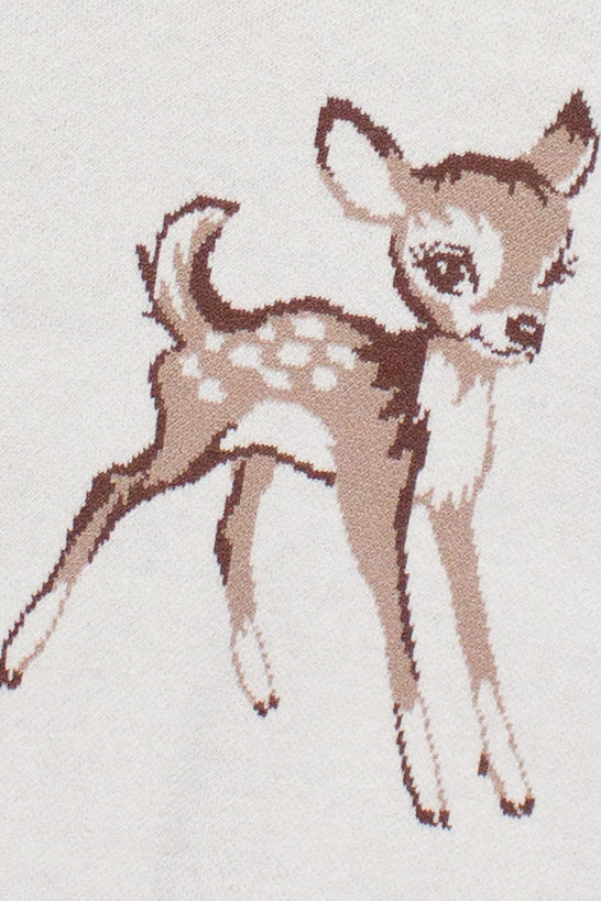 Printed Knit Graphic Sweater - Ivory/Deer