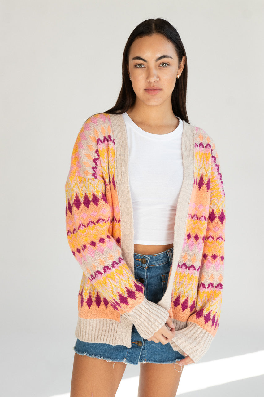 Diamond Pattern Open Cardigan