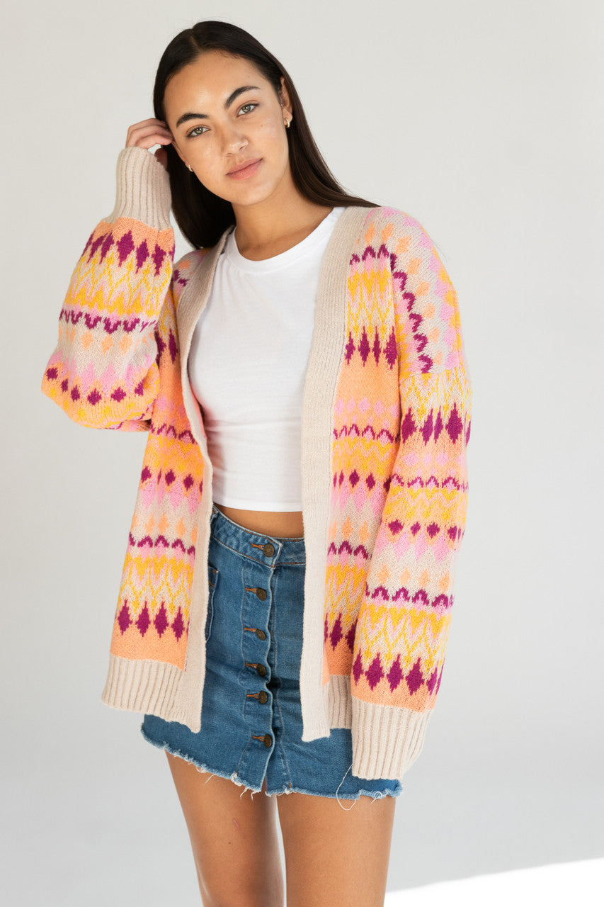 Diamond Pattern Open Cardigan