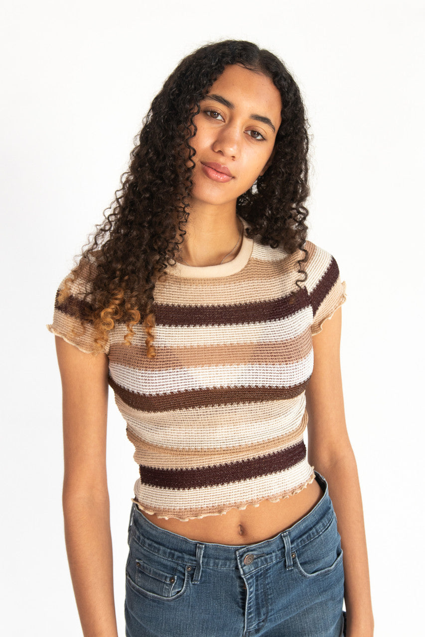Crochet Stripe Lettuce Edge Tee