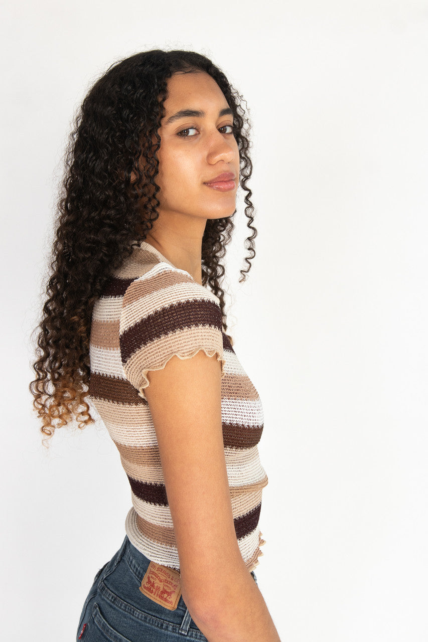 Crochet Stripe Lettuce Edge Tee
