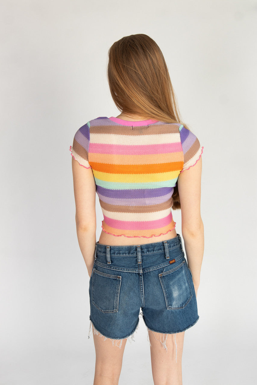 Crochet Stripe Lettuce Edge Tee