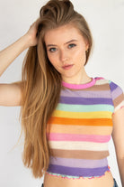 Crochet Stripe Lettuce Edge Tee