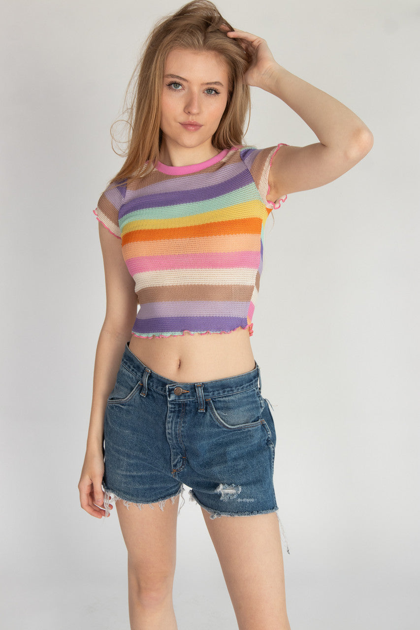 Crochet Stripe Lettuce Edge Tee