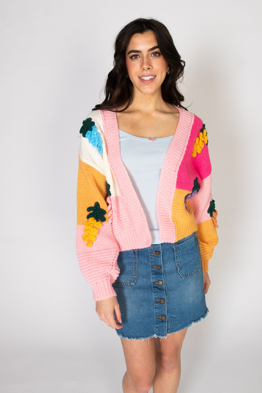 Rainbow Fruit 3D Applique Cardigan