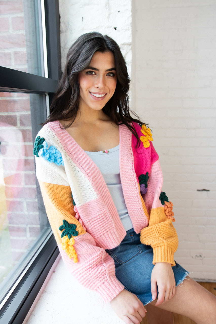 Rainbow Fruit 3D Applique Cardigan