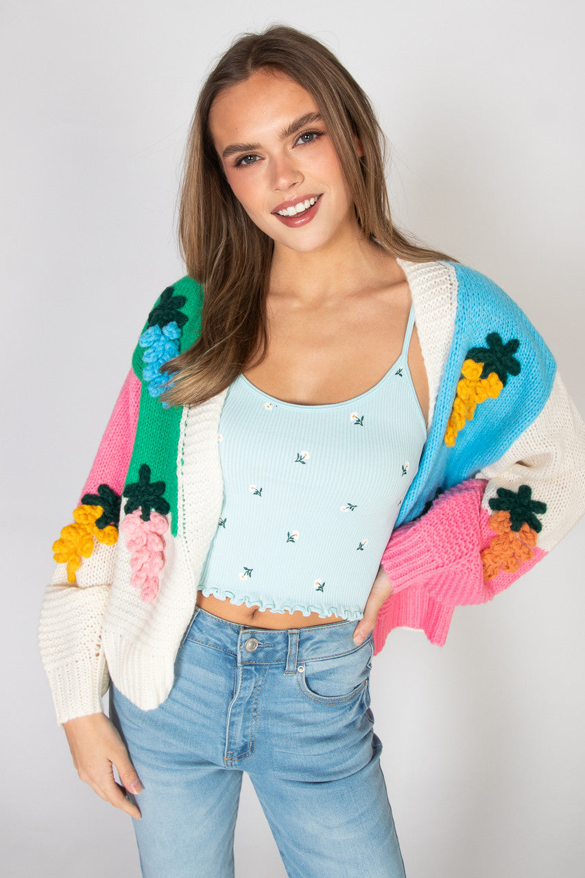 Rainbow Fruit 3D Applique Cardigan