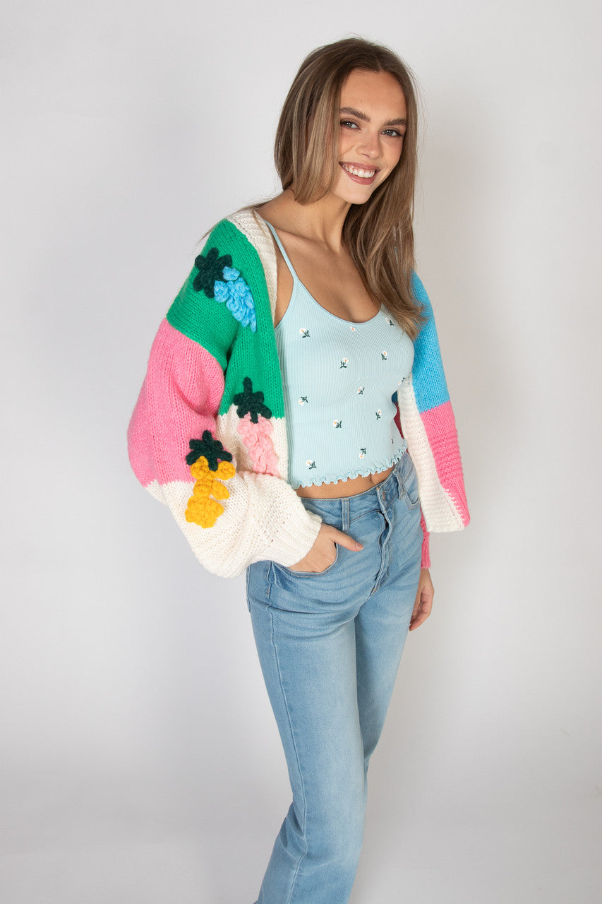 Rainbow Fruit 3D Applique Cardigan