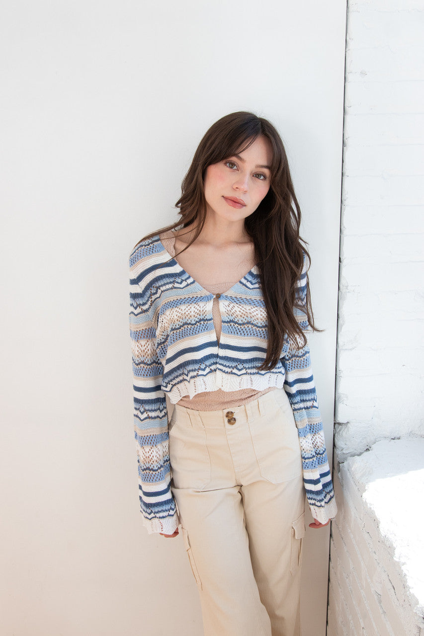 Striped Pointelle Cardigan
