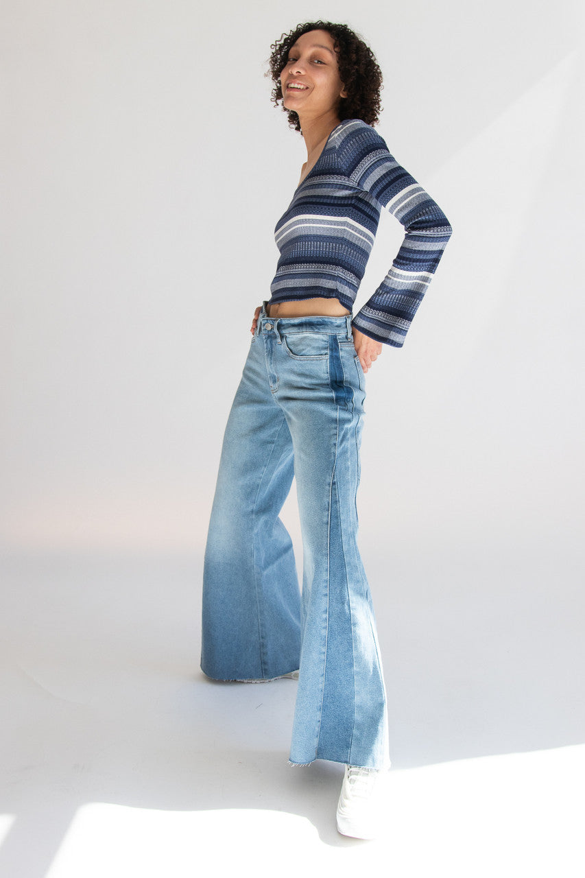 Striped Bell Long Sleeve Top