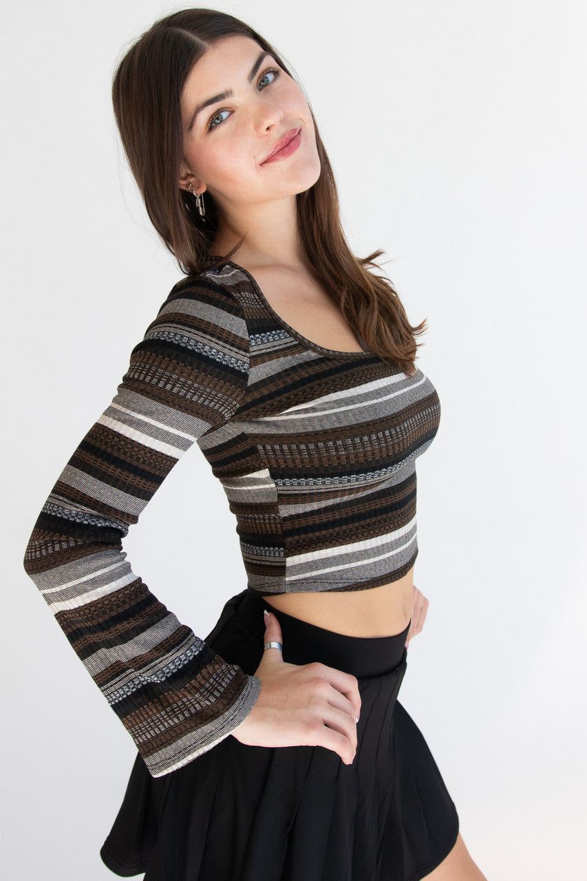 Striped Bell Long Sleeve Top