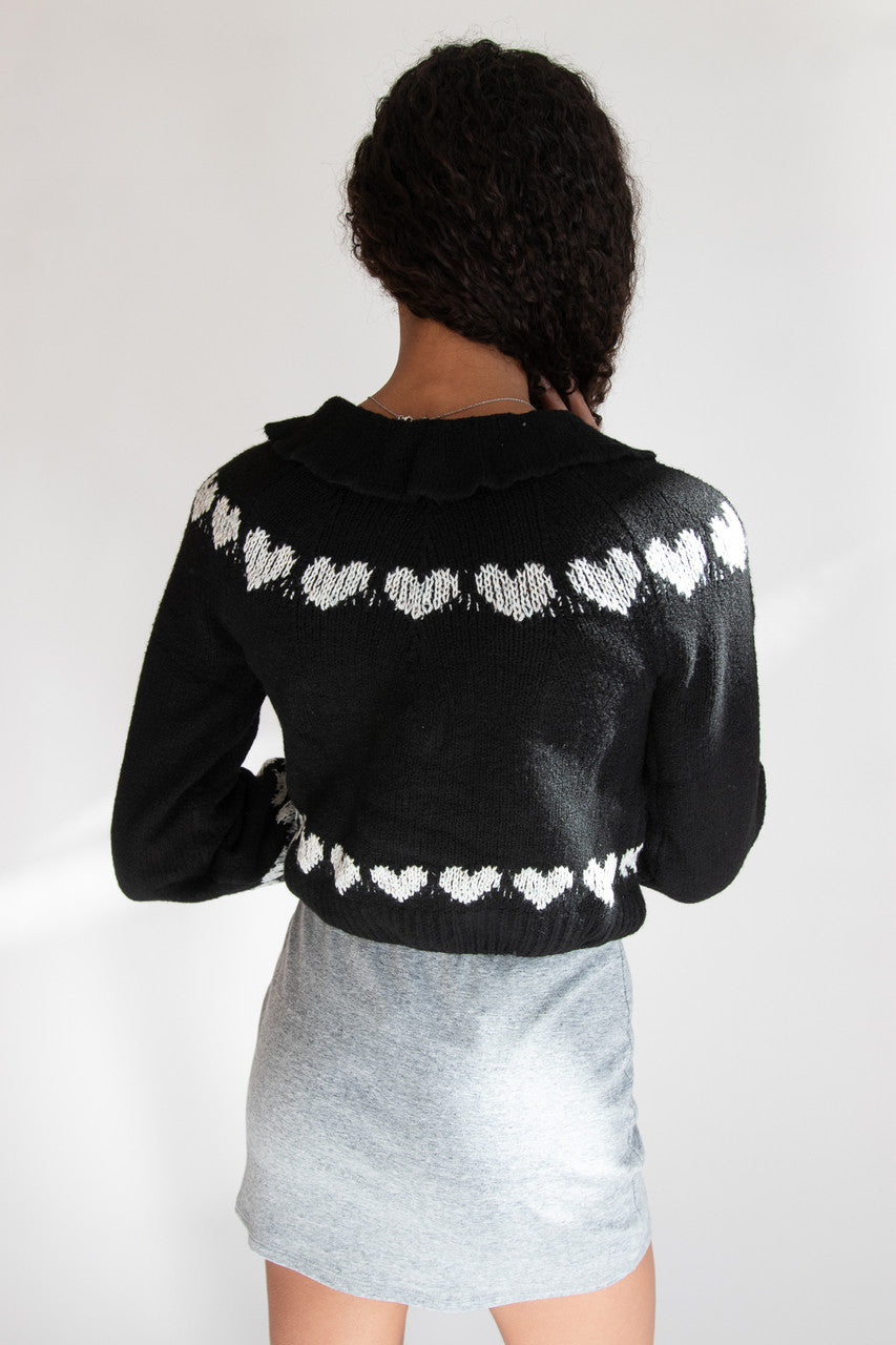 Ruffle Collar Heart Cardigan