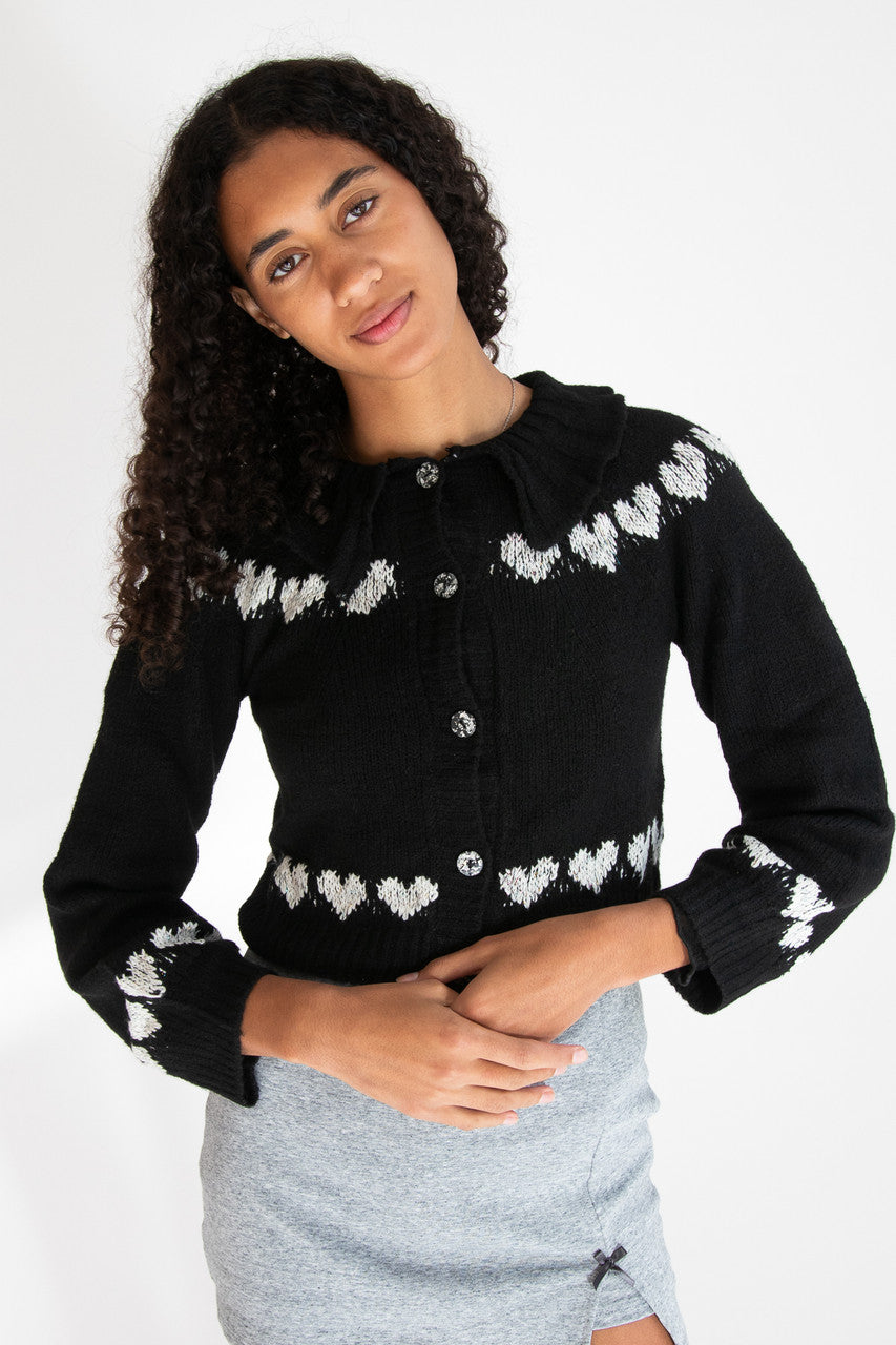 Ruffle Collar Heart Cardigan