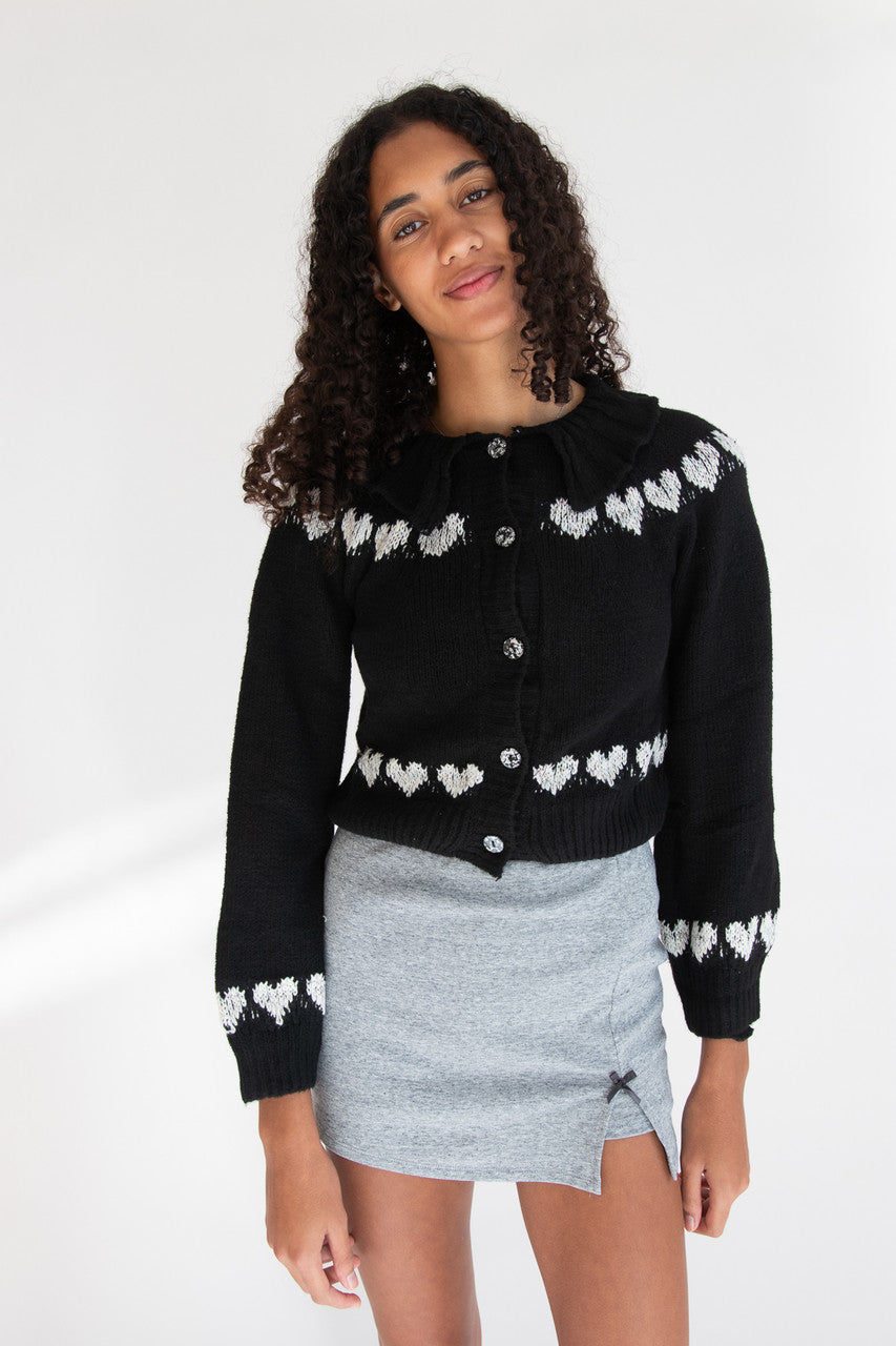 Ruffle Collar Heart Cardigan