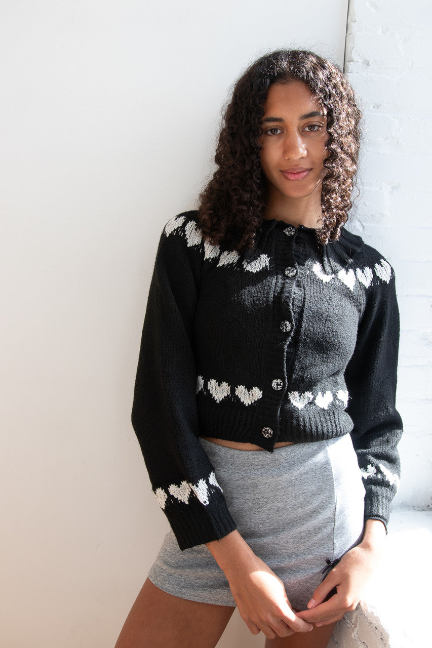 Ruffle Collar Heart Cardigan