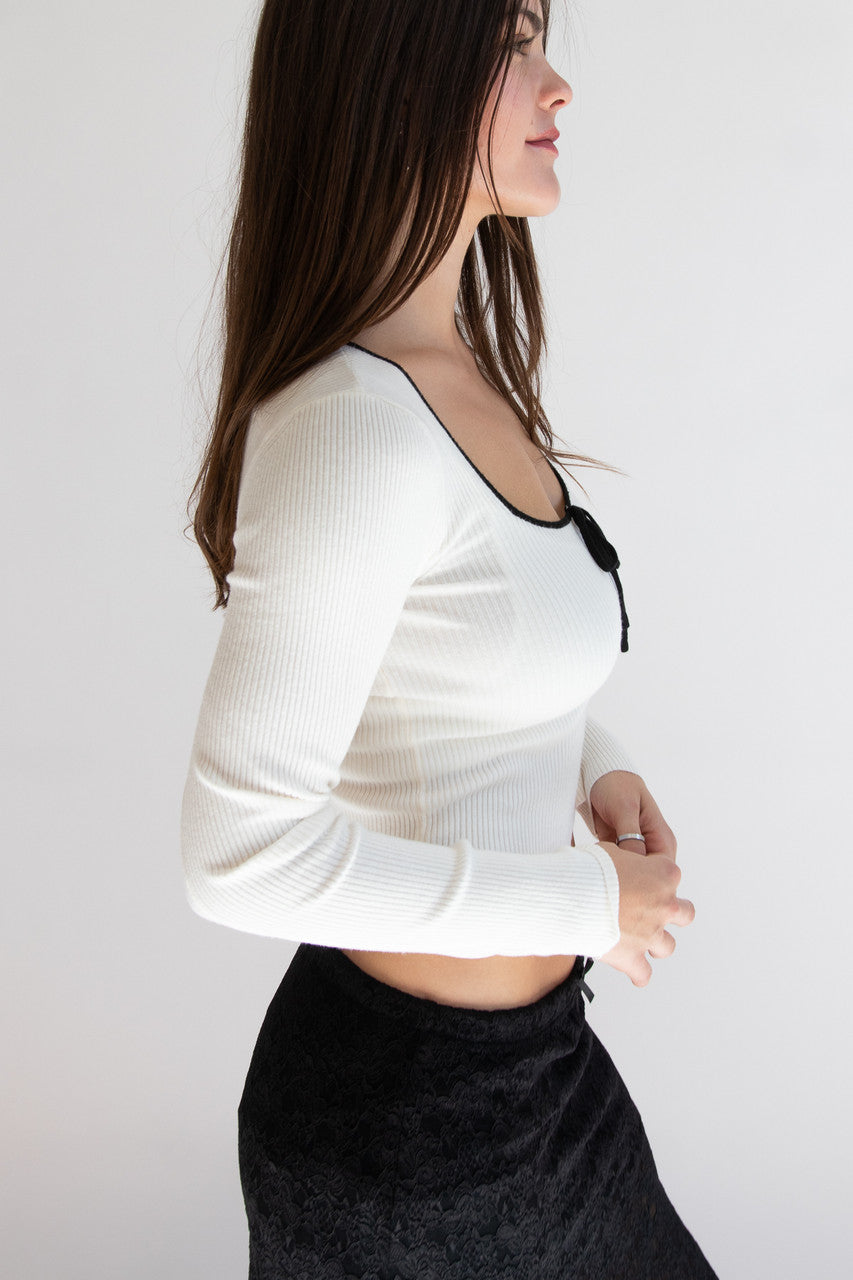 Tie Neck Ribbed Sweater
