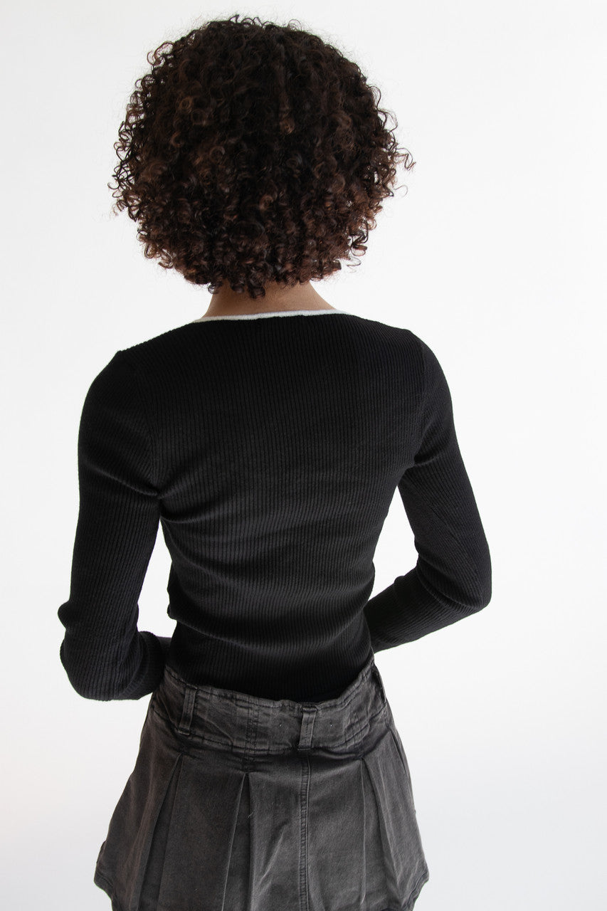 Tie Neck Ribbed Sweater