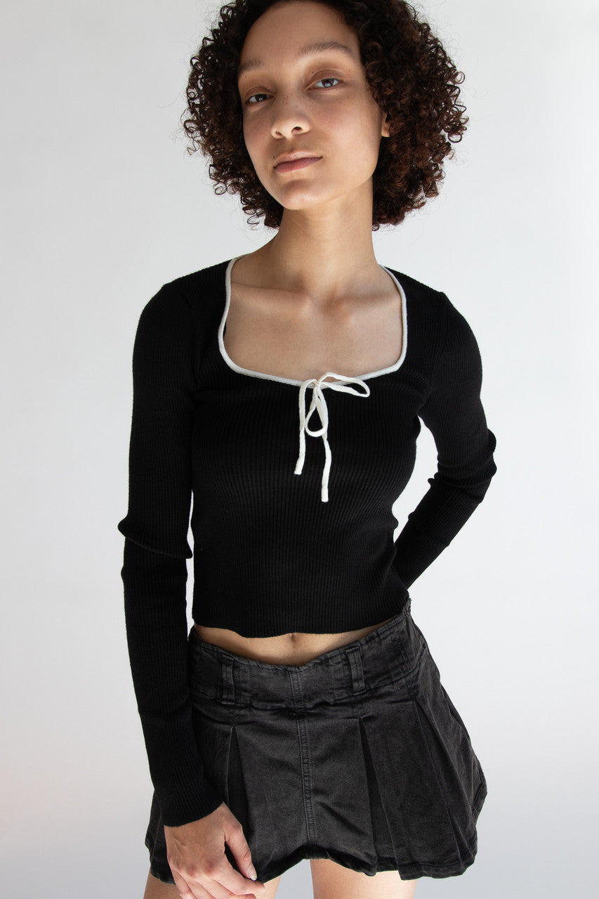 Tie Neck Ribbed Sweater