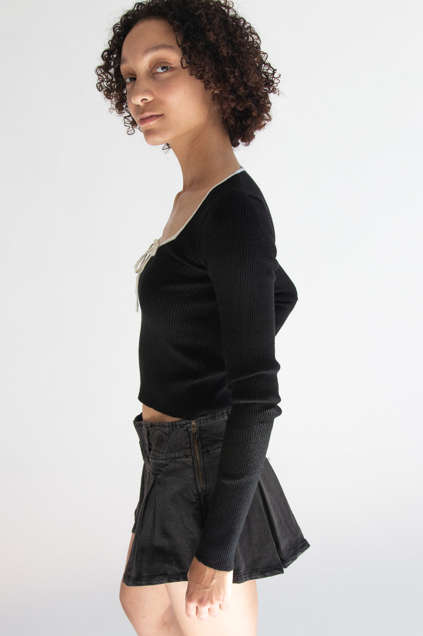 Tie Neck Ribbed Sweater