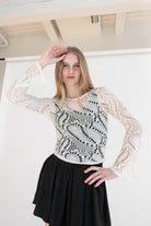 Bell Sleeve Crochet Net Top