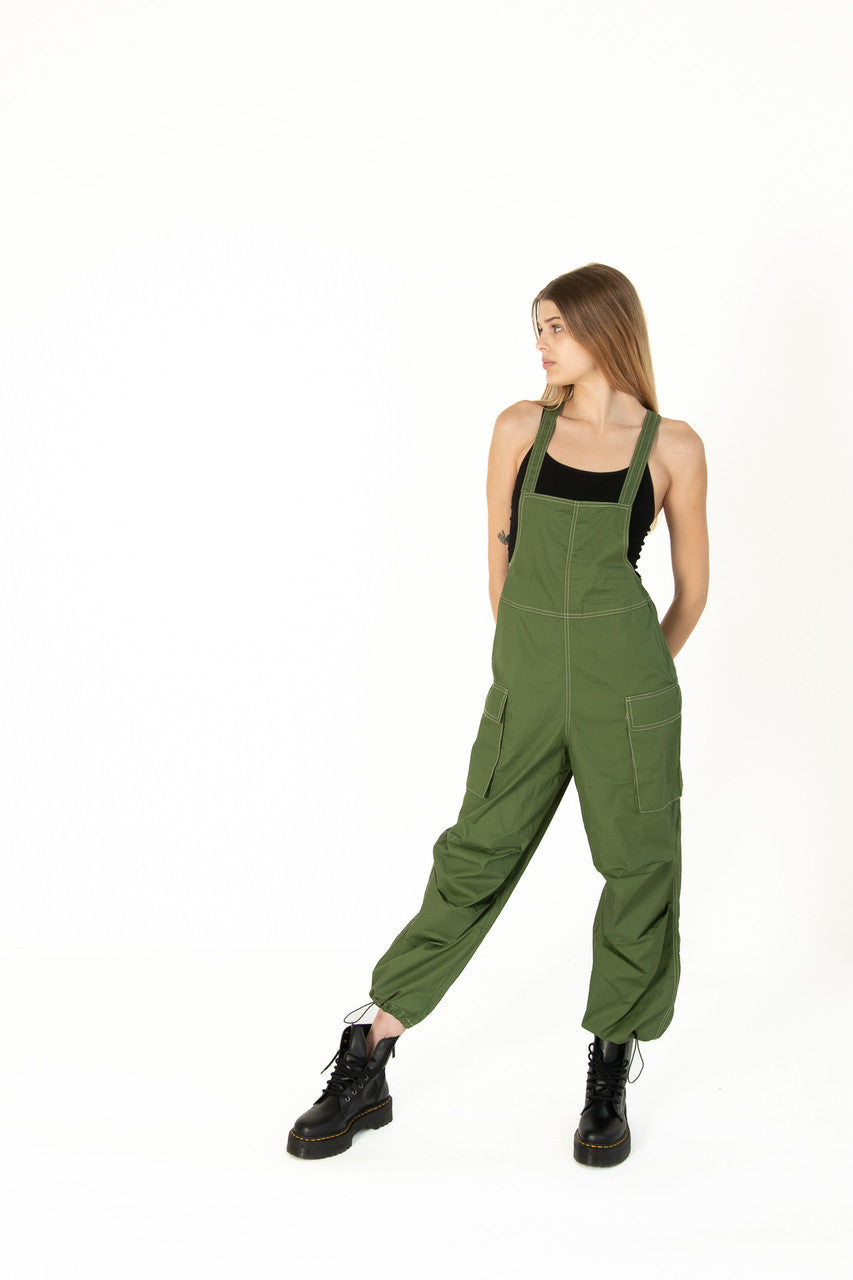 Olive Parachute Overalls