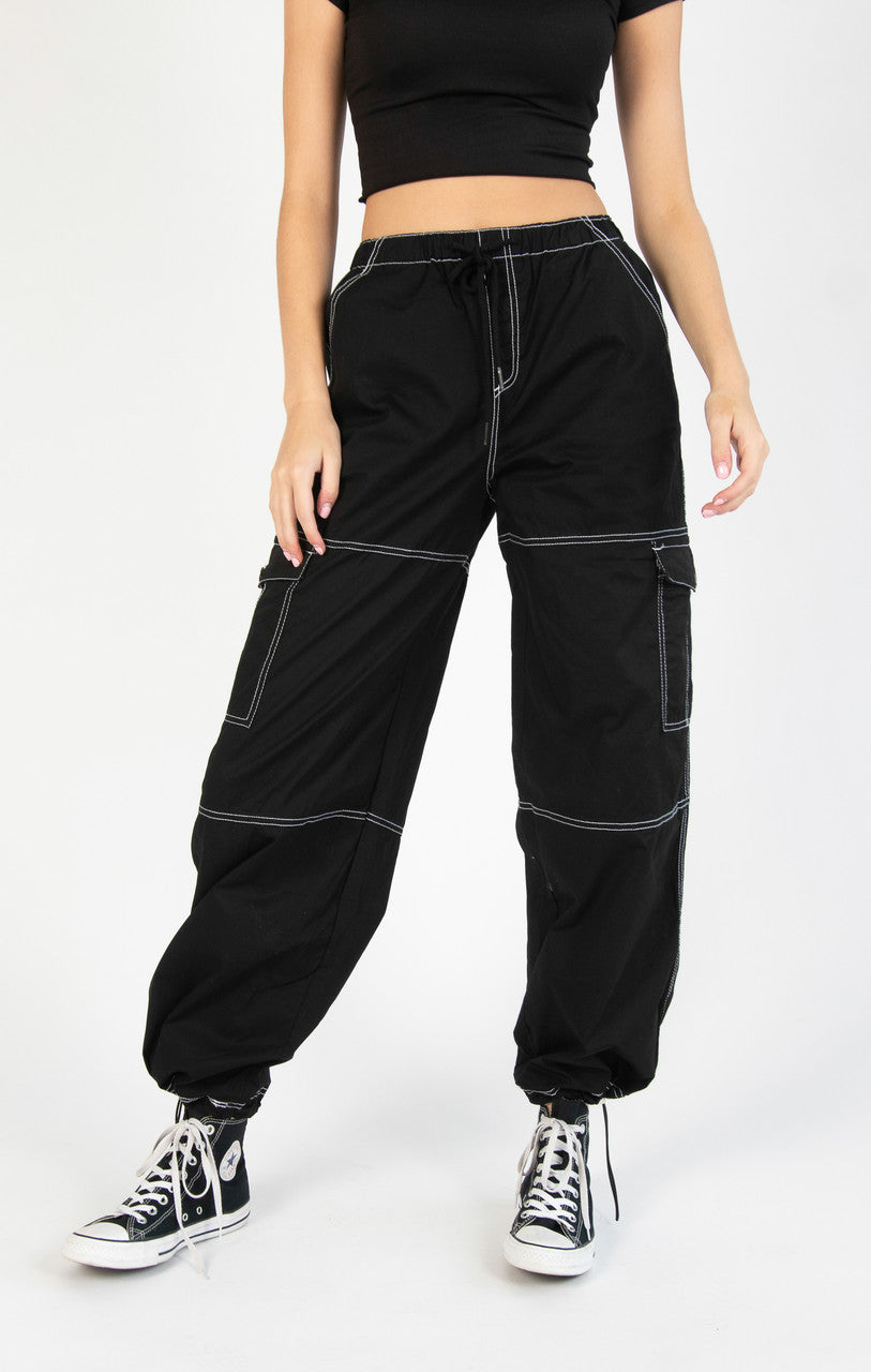 Black Drawstring Cargo Joggers