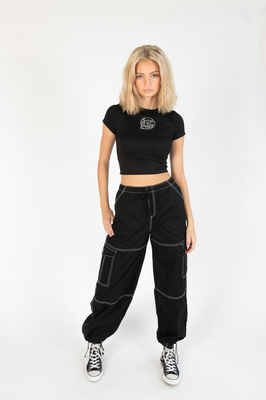 Black Drawstring Cargo Joggers