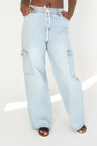 Wide Leg Pull On Cargo Jeans