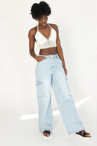 Wide Leg Pull On Cargo Jeans