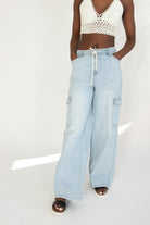 Wide Leg Pull On Cargo Jeans