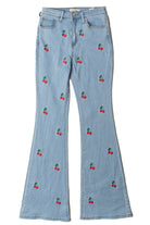 Embroidered Cherry Flare Jeans